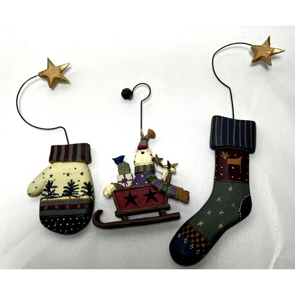 Blossom Bucket Christmas Ornaments Lot of 3 Cat in Sleigh Stockings No tags EUC - Picture 2 of 9